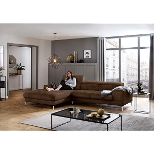 fabrique hembrella 4 seater l-shaped suede fabric sofa set  modern luxurious amp comfortable furniture for home office guests amp living room  stainless steel legs for easy move  chocolate brown rhs