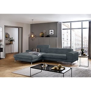 fabrique hembrella 4 seater l-shaped suede fabric sofa set  modern luxurious amp comfortable furniture for home office guests amp living room  stainless steel legs for easy move  cobalt blue rhs