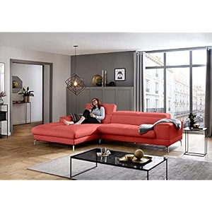fabrique hembrella 4 seater l-shaped suede fabric sofa set  modern luxurious amp comfortable furniture for home office guests amp living room  stainless steel legs for easy move  pink rhs