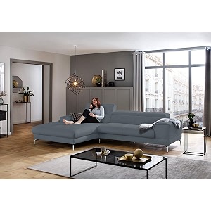 fabrique hembrella 4 seater l-shaped suede fabric sofa set  modern luxurious amp comfortable furniture for home office guests amp living room  stainless steel legs for easy move  matt dark blue rhs