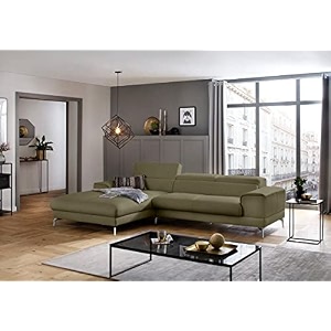 fabrique hembrella 4 seater l-shaped suede fabric sofa set  modern luxurious amp comfortable furniture for home office guests amp living room  stainless steel legs for easy move  olive green rhs