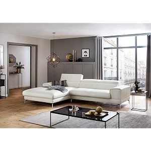 fabrique hembrella 4 seater l-shaped suede fabric sofa set  modern luxurious amp comfortable furniture for home office guests amp living room  stainless steel legs for easy move  natural white rhs
