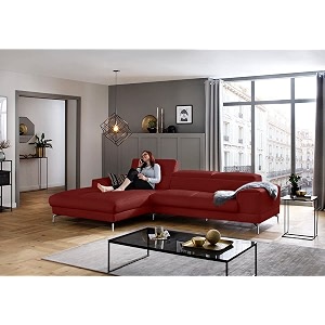fabrique hembrella 4 seater l-shaped suede fabric sofa set  modern luxurious amp comfortable furniture for home office guests amp living room  stainless steel legs for easy move  matt red rhs