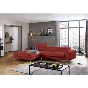 fabrique hembrella 4 seater l-shaped suede fabric sofa set  modern luxurious amp comfortable furniture for home office guests amp living room  stainless steel legs for easy move  maroon rhs