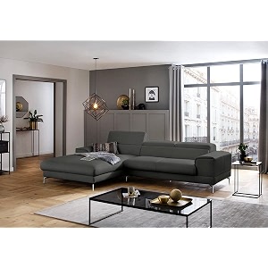 fabrique hembrella 4 seater l-shaped suede fabric sofa set  modern luxurious amp comfortable furniture for home office guests amp living room  stainless steel legs for easy move  dark grey rhs