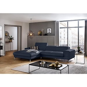 fabrique hembrella 4 seater l-shaped suede fabric sofa set  modern luxurious amp comfortable furniture for home office guests amp living room  stainless steel legs for easy move  blue rhs