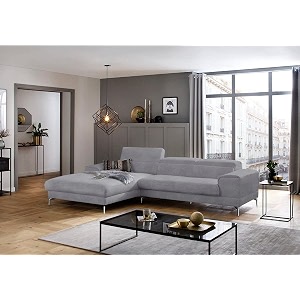 fabrique hembrella 4 seater l-shaped suede fabric sofa set  modern luxurious amp comfortable furniture for home office guests amp living room  stainless steel legs for easy move  smoke grey rhs