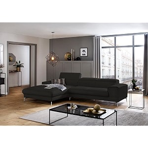 fabrique hembrella 4 seater l-shaped suede fabric sofa set  modern luxurious amp comfortable furniture for home office guests amp living room  stainless steel legs for easy move  smoke black rhs