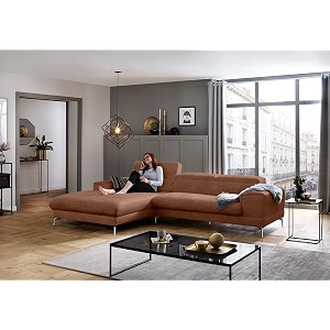 fabrique hembrella 4 seater l-shaped suede fabric sofa set  modern luxurious amp comfortable furniture for home office guests amp living room  stainless steel legs for easy move  brown rhs