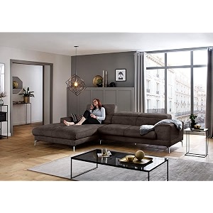 fabrique hembrella 4 seater l-shaped suede fabric sofa set  modern luxurious amp comfortable furniture for home office guests amp living room  stainless steel legs for easy move  charcoal grey rhs