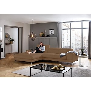 fabrique hembrella 4 seater l-shaped suede fabric sofa set  modern luxurious amp comfortable furniture for home office guests amp living room  stainless steel legs for easy move  mud brown rhs