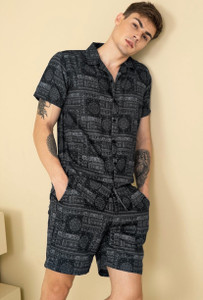 fabrizio men printed black night suit set