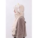 FabSeasons 3-in-1 Cute Animal Plush Hooded Cap, Scarf, and Mittens Set – Flap Ear Moving Winter Warm Hat with Functional Pockets for Women and Girls
