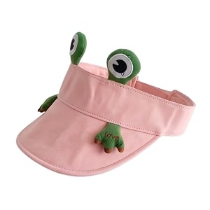 fabseasons kids cute frog sun visor hat - adorable 3d cartoon amphibian open-top adjustable summer beach cap with breathable cotton canvas for boys amp girls ages 2-5