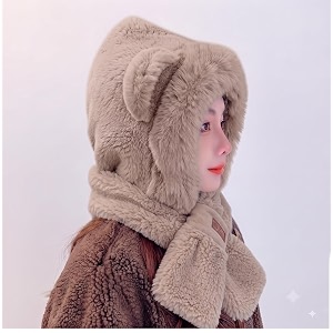 fabseasons women39s faux fur hooded scarf with cute bear ears  thick warm winter hood hat with integrated scarf plush fleece lined cold weather outdoor gear