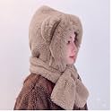 FabSeasons Women's Faux Fur Hooded Scarf with Cute Bear Ears – Thick Warm Winter Hood Hat with Integrated Scarf, Plush Fleece Lined Cold Weather Outdoor Gear