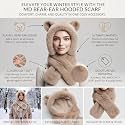 FabSeasons Women's Faux Fur Hooded Scarf with Cute Bear Ears – Thick Warm Winter Hood Hat with Integrated Scarf, Plush Fleece Lined Cold Weather Outdoor Gear