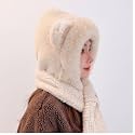 FabSeasons Women's Faux Fur Hooded Scarf with Cute Bear Ears – Thick Warm Winter Hood Hat with Integrated Scarf, Plush Fleece Lined Cold Weather Outdoor Gear