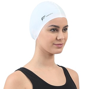 fabsports unisex silicone swim cap - easy-fit black swimming cap for men women boys girls and kids - ideal for all hair types - long short