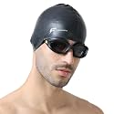 FABSPORTS Unisex Silicone Swim Cap - Easy-Fit Black Swimming Cap for Men, Women, Boys, Girls, and Kids - Ideal for all Hair Types - Long, Short