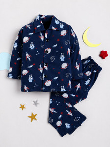 fabsquare boys  girls printed blue night suit set