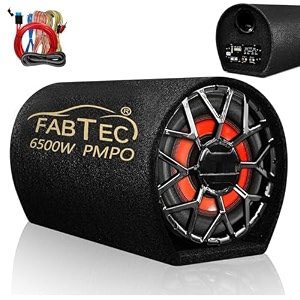 fabtec 12 inch high power active super car bass tube subwoofer with inbuilt amplifier powerful audio and deep bass 6500w with amplifier wire kit grey