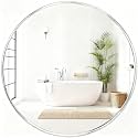Silver Round Mirror 22 Inch, Wall Circle Mirror for Bathroom, Brush Chrome