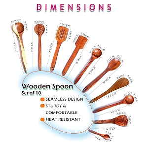fabulo wooden handmade non stick serving spoon set - wood spoonsspatula for cooking - kitchen tools - set of 10