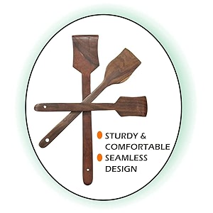 fabulo wooden handmade non stick serving spoon set - wood spoonsspatula for cooking - kitchen tools - set of 3