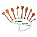 FABULO Wooden Handmade Non Stick Serving Spoon Set - Wood Spoons/Spatula for Cooking - Kitchen Tools - Set of 9