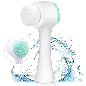 manual facial cleansing brush 2-in-1 skin care face brush silicone facial scrubber manual dual face wash brush for deep pore exfoliation massaging blue