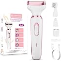 Facial Hair Remover for Women, USB Rechargeable Electric Face Shaver for Upper Lip, Chin, Cheeks &amp; Eyebrows, Painless Portable Mini Hair Remover with LED Light (White) (4 IN 1)