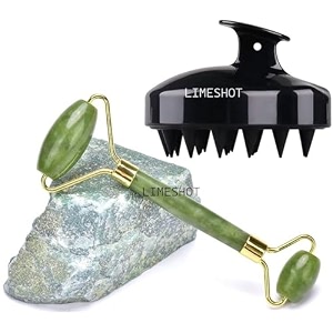 facial massager jade roller amp gua sha tool natural himalayan stone for face neck healing skin wrinkles amp serum application  scalp massager shampoo brush eco-friendly wheat straw body with soft silicon bristles hair scalp scrubber scalp exfoliator