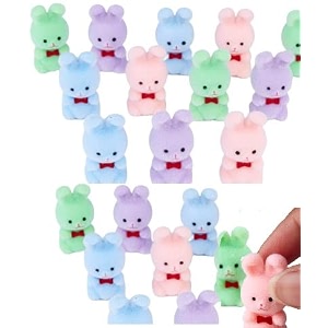 pack of 24 pastel colored miniature flocked bunnies - little mini fuzzy easter bunny rabbits 1-12 inch tall