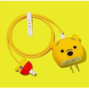 factotech cartoon 3d design protective case for 18w 20w iphone 14 13 12 11 pro max fast charging cable adapter chargercartoon lightning data cable case for iphone charger -winnie the pooh 2