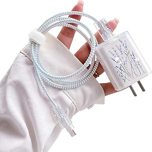 factotech protective charging case for iphone 111213141516pro maxfor 18w20w charger and charging cablehave durable cable sleeve -purple fowers