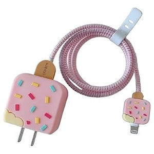 factotech protective charging case for iphone 111213141516pro maxfor 18w20w charger and charging cablehave durable cable sleeve -ice cream pink