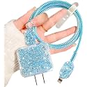 FACTOTECH Protective Charging Case for iPhone 11/12/13/14/15/16/Pro Max,for 18W/20W Charger and Charging Cable,Have Durable Cable Sleeve -Blue Heart Shimmer
