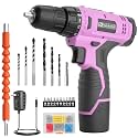 FADAKWALT Cordless Drill Set, 12V Power Drill Set with Battery and Charger, 3/8'' Keyless Chuck, 21+1 Torque Setting, 180 inch-lbs, Pink Electric Drill for Women's Garden DIY Projects（Pink)