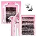 FADLASH Lash Clusters Kit Individual Lash Extensiones Wispy Faux Mink 10-16mm DIY Eyelash Extension Kit Eyelash Clusters Lashes with Bond and Seal and Remover Lash Tweezer for Self Use（R13-D-10-16MIX)