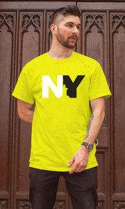 fadmark men typography round neck pure cotton yellow t-shirt