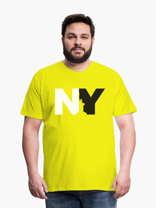 fadmark men typography round neck pure cotton yellow t-shirt