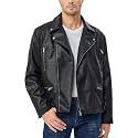 Fahsyee Men's Faux Leather Motorcycle Jacket, Black