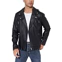 Fahsyee Men's Faux Leather Motorcycle Jacket, Black