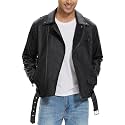 Fahsyee Men's Faux Leather Motorcycle Jacket, Black