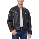 Fahsyee Men's Faux Leather Motorcycle Jacket, Black