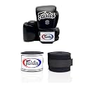 Fairtex BGV1 16 oz Black Glove + Fairtex Muay Thai Handwrap Black 180 inch