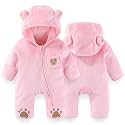 Fairy Baby Newborn Baby Bear Outfit With Fold-Over Mittens Footies Thin Fleece Romper Hooded Jumpsuit Winter Coat Girls Boys
