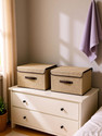 Fairy Choice Jute Printed Foldable Storage Box with Lid & Handle Closet Organizer| 2Pcs Storage Box