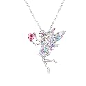 Fairy Necklace for Teen Girls ,Birthstone Pendant Gift for Girls White Gold Plated Austrian Crystal Jewelry Gift